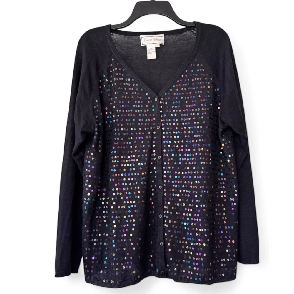 Diane Gilman Black Silk Sequin Cardigan